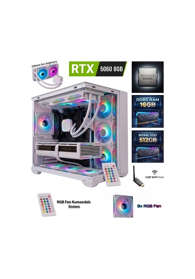 Comloji CMLJ47 R9-9900X 16 GB 512 GB SSD RTX5060 Free Dos Masaüstü Oyuncu Bilgisayarı