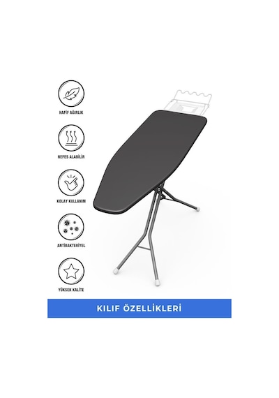 Ütü Masası Kılıfı Örtüsü Bezi, Teflon Kaplamalı Siyah Süngerli Ve Keçeli, Yanmaz, Ayarlanabilir 48x138 Cm