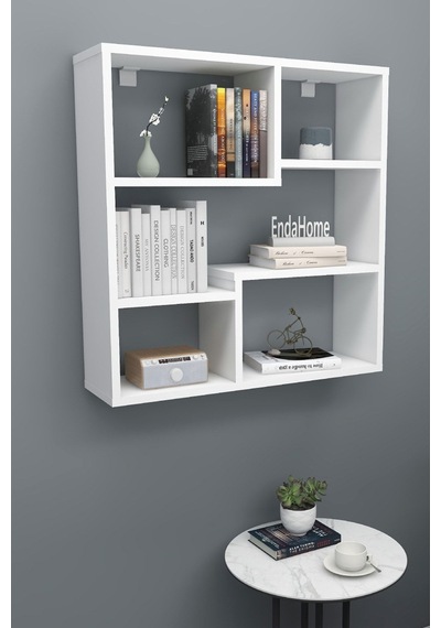 Enda Home 5 Bölmeli Duvar Rafı, Mutfak Rafı, Oturma Odası Rafı Beyaz