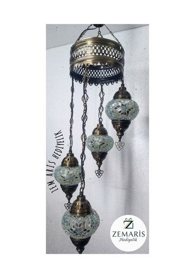 El Yapımı Otantik Mozaik 4 Lü Avize Tavan Sarkıt Dekoratif Beyaz - 787013844 Beyaz