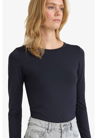 Defacto Slim Fit Dar Kesim Bisiklet Yaka Basic Düz Uzun Kollu Tişört D3756ax25aubk81 SIYAH