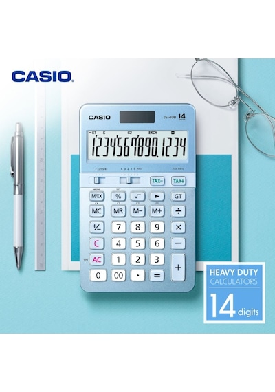 Casio JS-40B-BU Mavi Profesyonel 14 Hane Masa Üstü Hesap  Makinesi