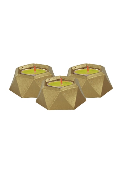 Altın Mumluk Şamdan 3 Adet Tealight Uyumlu Poly 2 Küçük Model