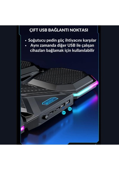 6 Fanlı 12 Rgb Işık Modlu Kademe Standlı Lcd Göstergeli Notebook Soğutucu Laptop Standı Soğutucu