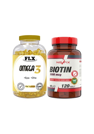 Flx Omega 3 Balık Yağı 90 Softgel & Nevfix Biotin 5000 Mcg 120