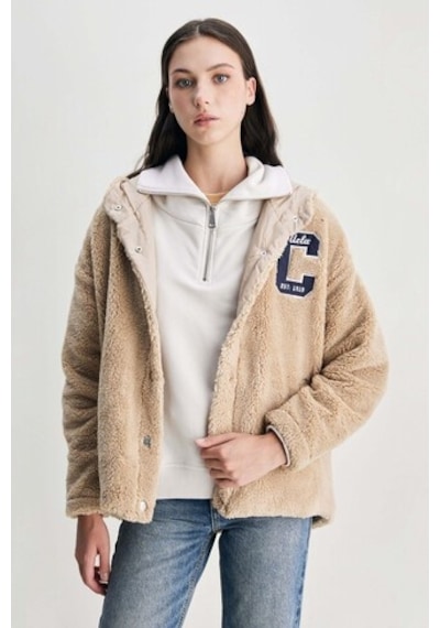 Ucla Servılle Koyu Bej Çıtçıtlı Nakışlı Oversize Kadın Ceket Koyu Bej