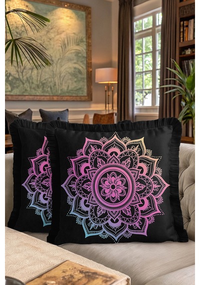 Modern Mandala Sanatı Saçaklı Yastık Kılıfı - Pastel Geçişli Bohem Siyah Püsküllü Kırlent Kılıfı Gün Doğumu Lila Modern Mandala Sanatı Saçaklı Yastık Kılıfı - Pastel Geçişli Bohem Siyah Püsküllü Kırlent Kılıfı Gün Doğumu Lila