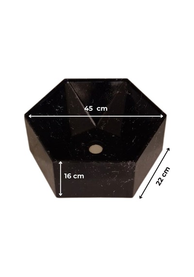 Mermer Desenli Tezgah Üstü Altıgen Taş Lavabo 45 X 16 Cm Siyah