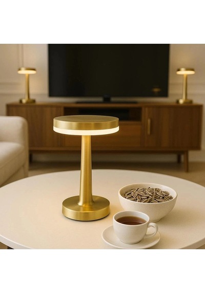 Gold Mantar Masa Lambası 3 Renk Modlu Kablosuz Şarjlı Dekoratif Metal Led Abajur Altın