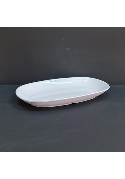 4 Adet Kırılmaz Melamin Kayık Tabak Orta Salata Tabağı 29x17cm - Derinlik 3,5cm - Beyaz Beyaz