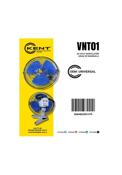 Kent 24 Volt Vantilatör Araç İçi Mandallı