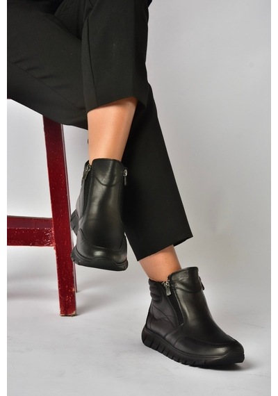 Fox Shoes Z555360803 Siyah Hakiki Deri Comfort Ortopedik Taban Kadın Bot