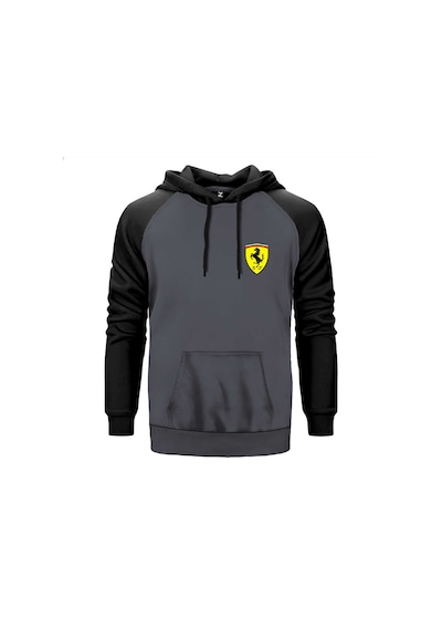 Ferrari Logo Gri Renk Reglan Kol Sweatshirt Gri