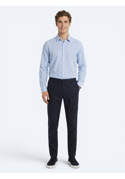 Kip Lacivert Dokuma Relaxed Fit Casual Pamuk Karışımlı Pantolon