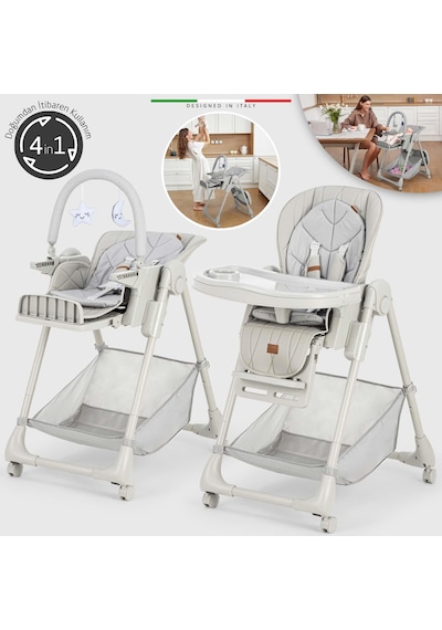 Elele Cibo 2in1 Katlanabilir Bebek Mama Sandalyesi Çift Pedli 0+ Ay Gri