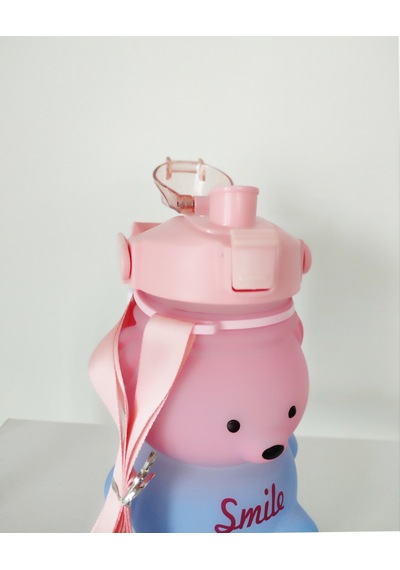 Pembe Mavi İki Renkli 1 Litre Kapasiteli Ayıcık Suluk İthal Sticker Hediyelidir. Plastik Pembe Diğer
