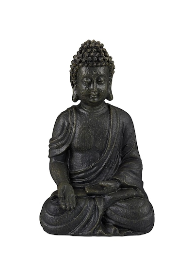 Oturan Buda Heykelcik, Koyu Gri, 30 Cm
