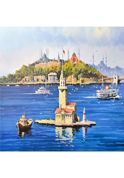 Galata Eminönü Kız Kulesi Ve Ortaköy Doğal Taş Bardak Altlığı 4'lü Set - Natural Stone Coasters - Taş Çok Renkli