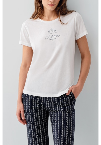 Pierre Cardin 9207 Modal Pamuk Cepli Kısa Kol Kapri Kadın Pijama Takımı Beyaz
