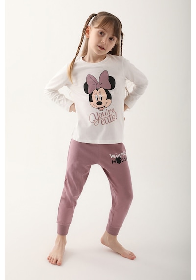 Minnie Mouse Krem Kız Çocuk Uzun Kol Pijama Takım Krem