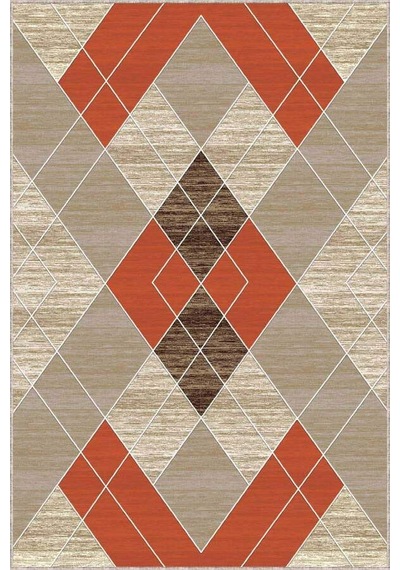 Tarçın Geometrik Kaymaz Taban Makinede Yıkanabilir Halı Dd09n11