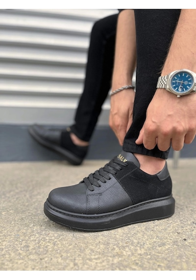 Jy151 Boost Bağcıklı Cilt Süet Erkek Günlük Sneaker Ayakkabı Csst - Siyah Siyah