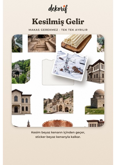 Kahramanmaraş Sticker Seti 100 Adet - Dondurma Biber Konak Kale Gerçekçi Ajanda Journal Çıkartma Çok Renkli