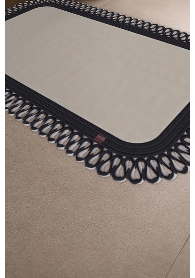 Banyo Paspası Takımı 70x110+50x70 Cm Dış Trikot Ekru & Siyah