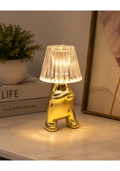 Kollarını Bağlamış Adam Figürlü Gold Led Abajur Şeffaf Başlıklı Dekoratif Masa Lambası Diğer
