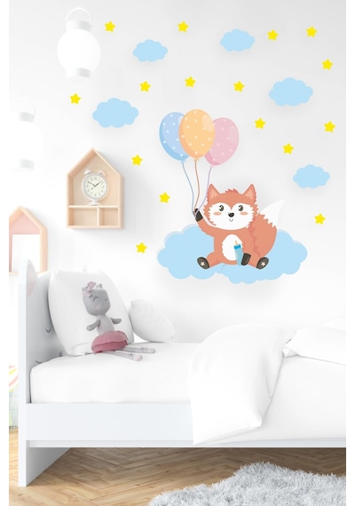 MSticker Sevimli Tilki Bulutlar Ve Yıldızlar Çocuk Bebek Odası Sticker