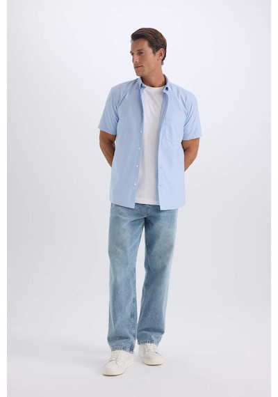 DeFacto %100 Pamuk Regular Fit Polo Yaka Oxford Yazlık Kısa Kollu Gömlek D7419AX25SMBE196