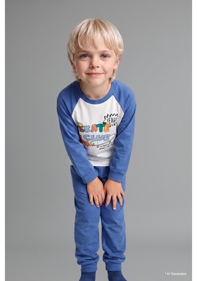 Defacto Baskılı Uzun Kollu Üst Elastik Bel Alt 2li Pijama Takımı Erkek Bebek H6538a526aube358 Mavi-be358