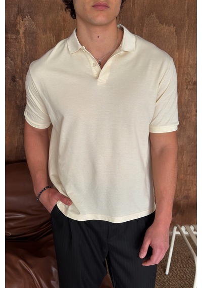Erkek %100 Pamuk Düğmeli Polo Yaka T-shirt Sarı