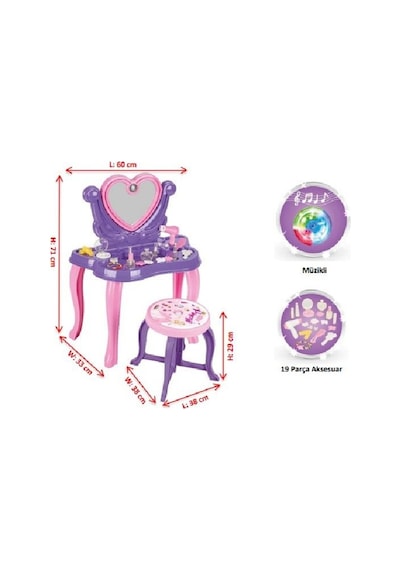 Pilsan Müzikli Kalp Makyaj Masası Pembe 06047