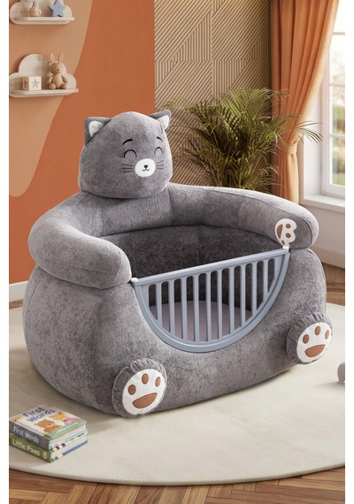 Beşik, Kedi Peluş Kumaşlı Hayvan Figürlü Beşik Renkli