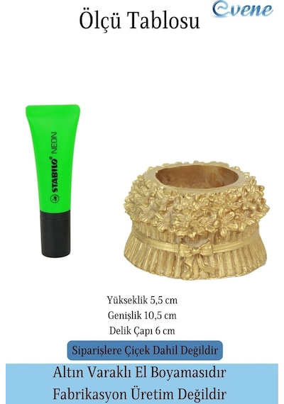 Mini Çiçek Saksı Küçük Sukulent Kaktüs Saksısı Çiçekli Fiyonklu Model - Altın