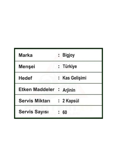 Bigjoy Sports Arginine 120 Bitkisel Kapsül Aromasız Saf Arjinin