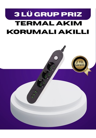 Usb Yuvalı Anahtarlı Üçlü Priz 2 Metre Kablolu Belirtilmemiş