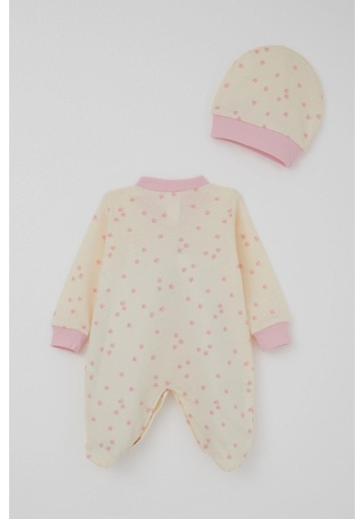 Breeze Kız Bebek Patikli Tulum Çiçek Desenli 0-6 Ay, Krem Krem