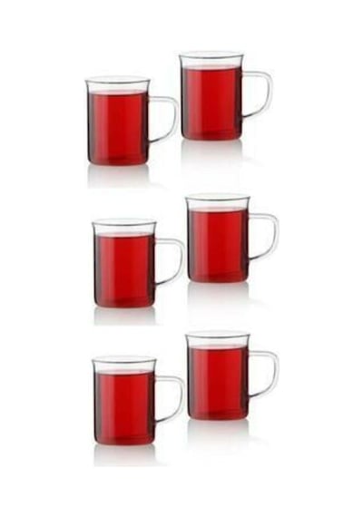 Qerhome 6 Adet Lüx Ince Ateşe Dayanıklı Borosilikat Cam Kupa Bardak 6'lı Kupa Bardak Seti 190 Ml Şeffaf