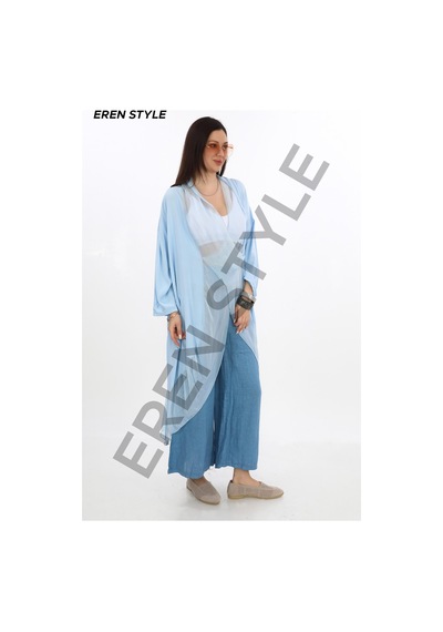 Eren Style Italyan Ipek Detaylı Oversize Kaftan & Bluz-8711 Bebe Mavi