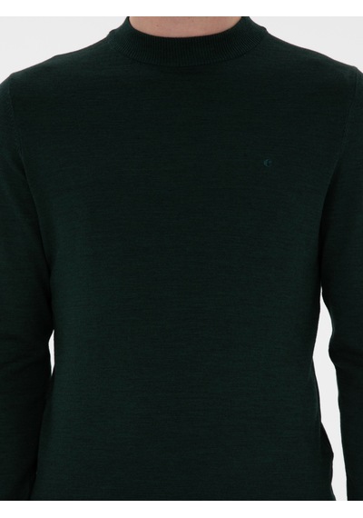 Cacharel Zümrüt Slim Fit Yün Karışımlı Çeyrek Balıkçı Yaka Basic Triko Kazak Yesıl