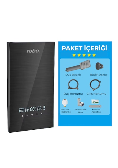 Merkezi Sistem Dijital Akıllı Şofben Büyük Boy Siyah 12500w Banyo Ve Mutfakta Aynı Anda Sıcak Su