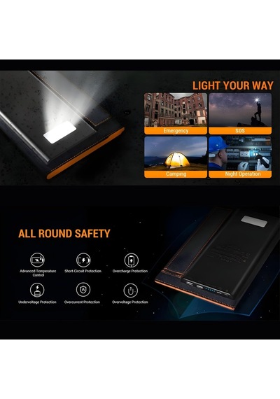 10w Çift Güneş Panelli 10000mah Solar Powerbank Led Fenerli, Kamp Yürüyüş Dağcılık Motor Ve Acil Durumlar İç