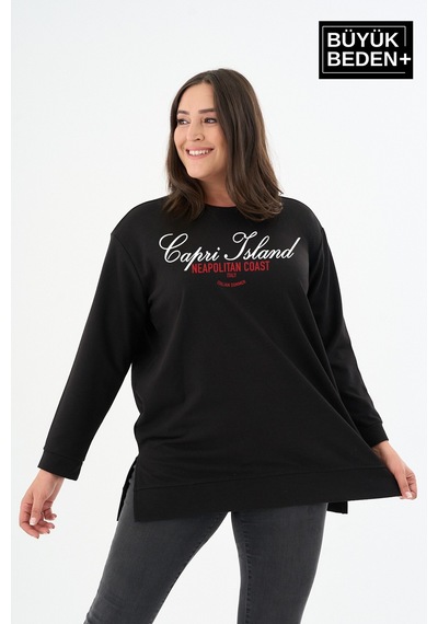 Süperlife Kadın Tunik Büyük Beden Capri Island Baskılı İnce Sweatshırt Spr26btk990-1 Siyah Süperlife Kadın Tunik Büyük Beden Capri Island Baskılı İnce Sweatshırt Spr26btk990-1 Siyah
