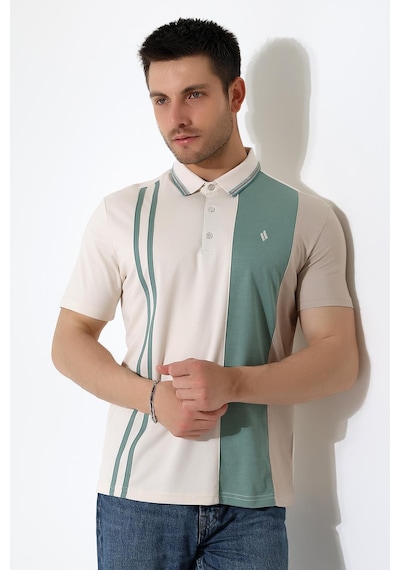 Rıbana Classıc Erkek Çizgili Şerit Detaylı Pamuklu Polo Yaka T-shirt Ekru