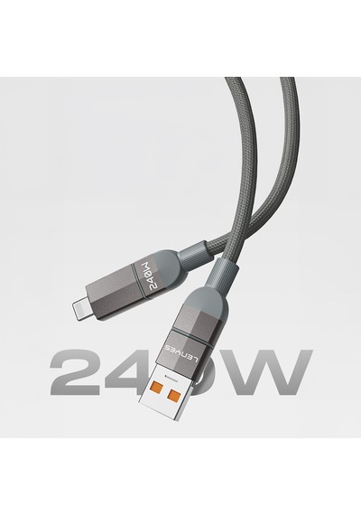 Lenyes Lc543 4in1 Hızlı Şarjlı Usb-a - Type-c + Type-c To Lightning Data Ve Şarj Kablosu 240w 1m Gri