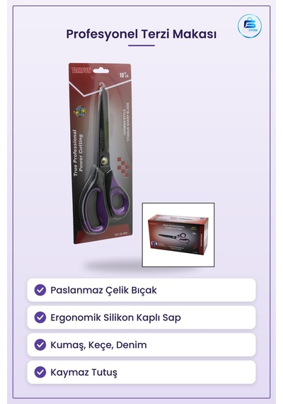 Makas Profesyonel Terzi Kumaş Kesim Paslanmaz Çelik Bıçaklı Ergon