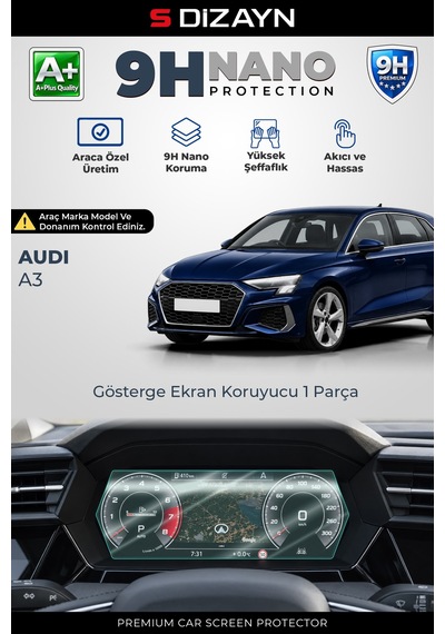 S-dizayn Audi A3 9h Nano Gösterge Ekran Koruyucu Parlak 2020 Üzeri A+ Kalite