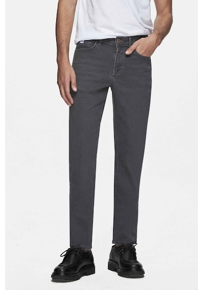 Ucla Fausto Gri Denim Nakışlı Standard Fit Erkek Pantolon Gri